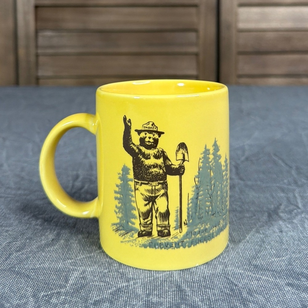 Smokey Bear Coffee Mug Yellow Official Licensed Prevent Forest Fires Graphic